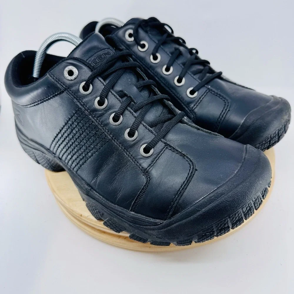 KEEN PTC Oxford Work Shoes Mens 11 Black Leather Slip Resistant Comfort